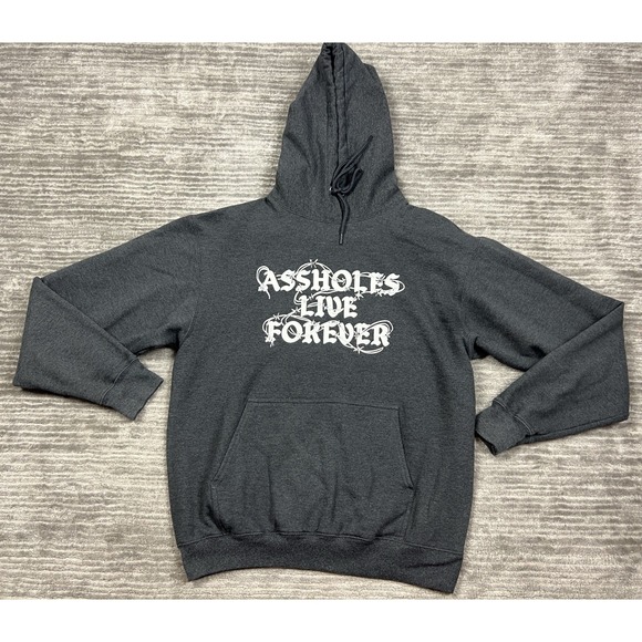 Assholes*s Live Forever Pullover Hoodie‎ Mens Medium Gray Longsleeve - Picture 1 of 11